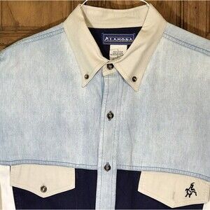 Alamosa Western Button Down Shirt Mens L Multicolor Horse 90s Colorblock Cowboy